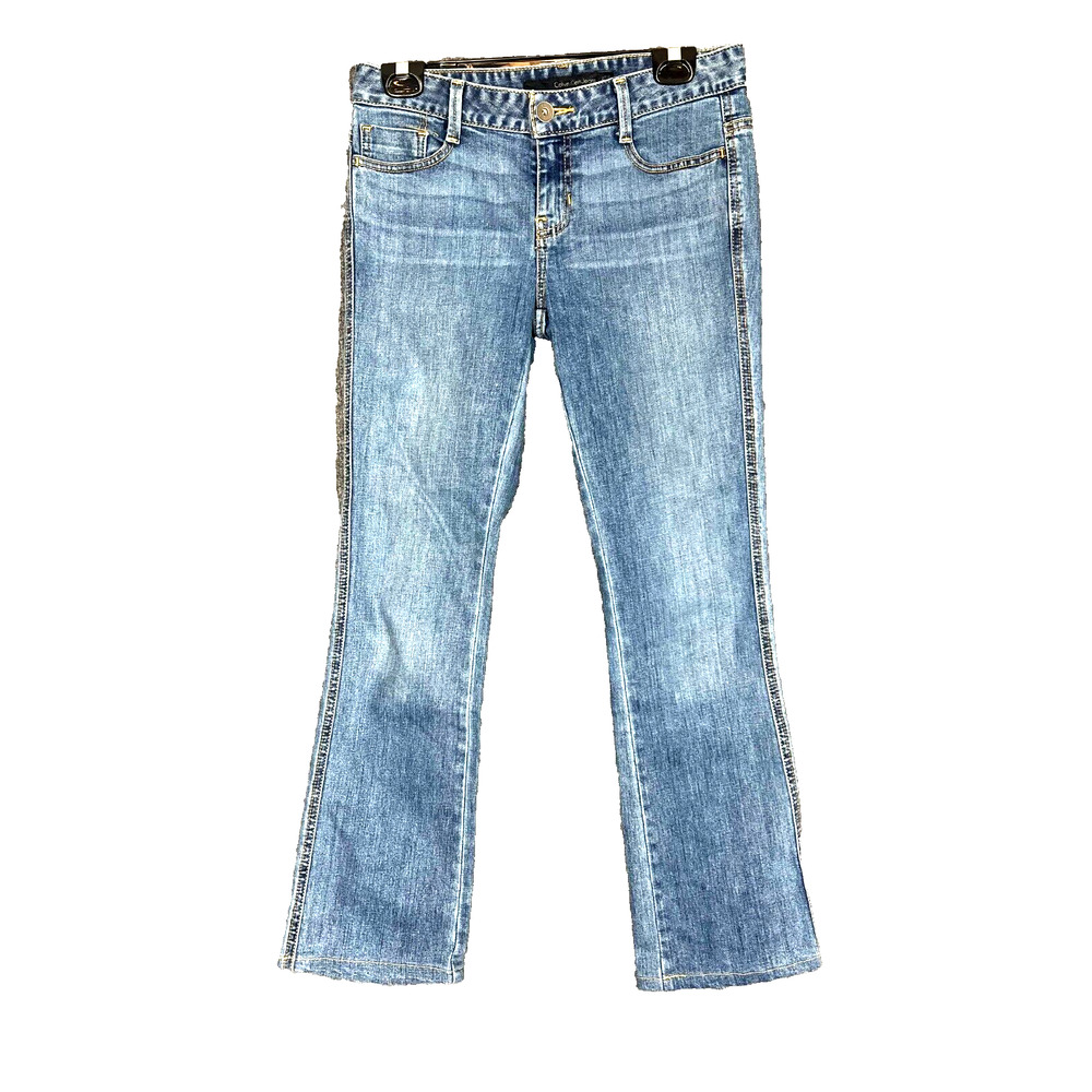 Calvin Klein Flared Jeans Womens Size 27 Blue Denim Pockets Retro Casual Comfort
